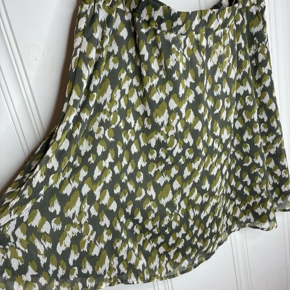 Banana Republic XLT Green Print Lined Skirt Elastic Waist‎ Pull On Artsy Flowy